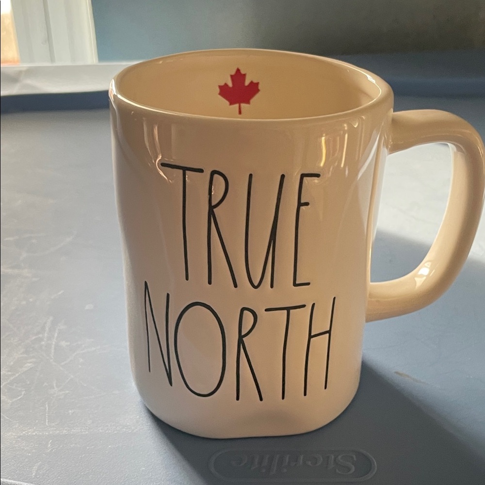 * Rae Dunn White Ceramic Mug with Red Maple Accent